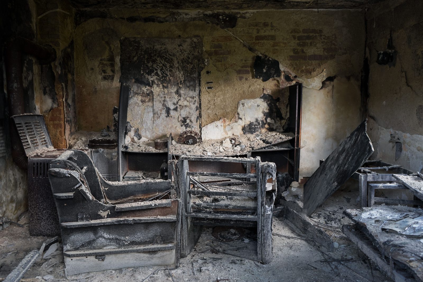 Burned living room in Calumet City before cleaning and rebuild